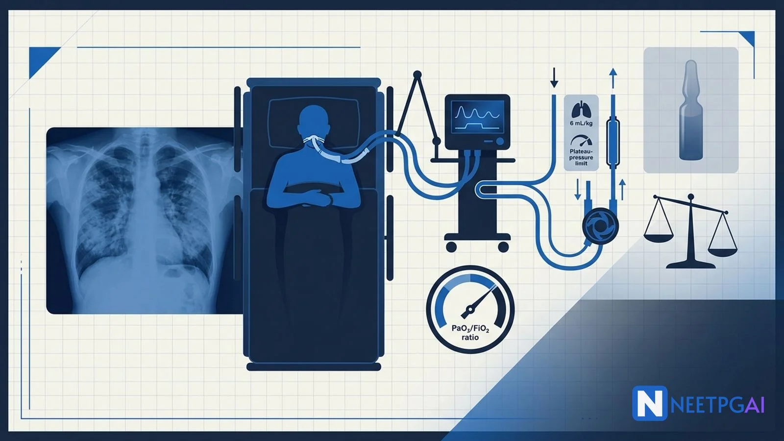 Clinical Case: 48-Year-Old with Severe Pneumonia Now Hypoxemic with PaO2/FiO2 140 — ARDS Berlin Definition, Lung-Protective Ventilation, and ECMO for NEET PG