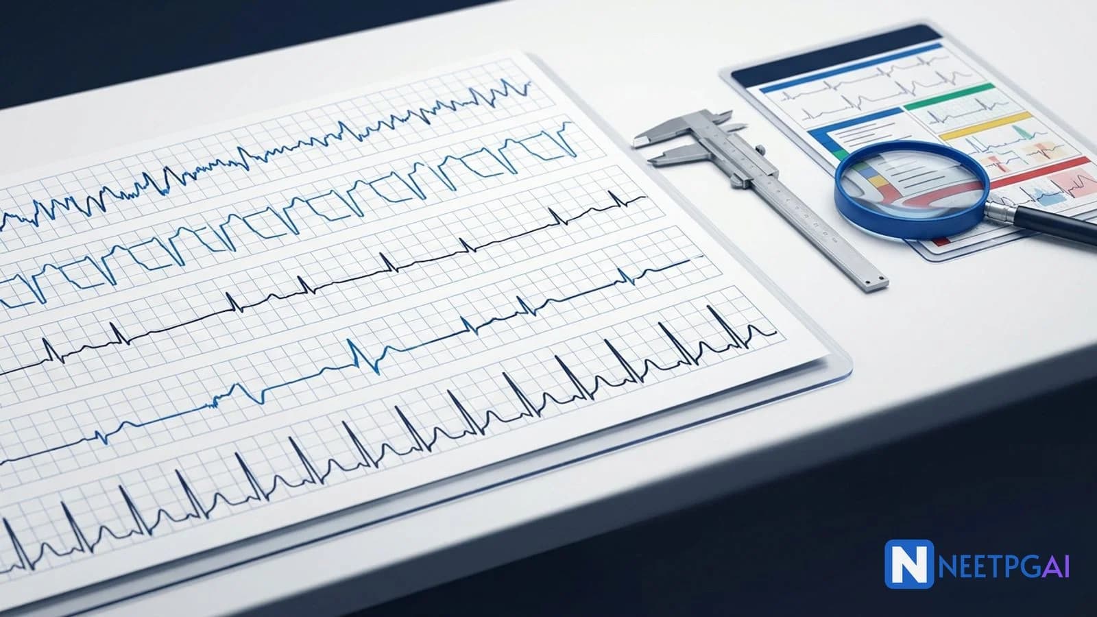 Image MCQ: ECG Arrhythmia Interpretation for NEET PG (AF, VT, CHB, WPW, Hyperkalemia)