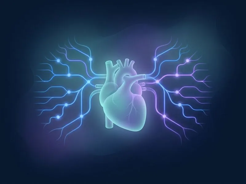 Anatomical heart with branching decision tree, representing clinical case reasoning
